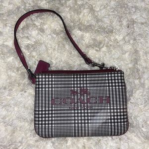 Discontinued/Retired Burgundy Plaid Coach Wristlet (~4in x ~6in)
